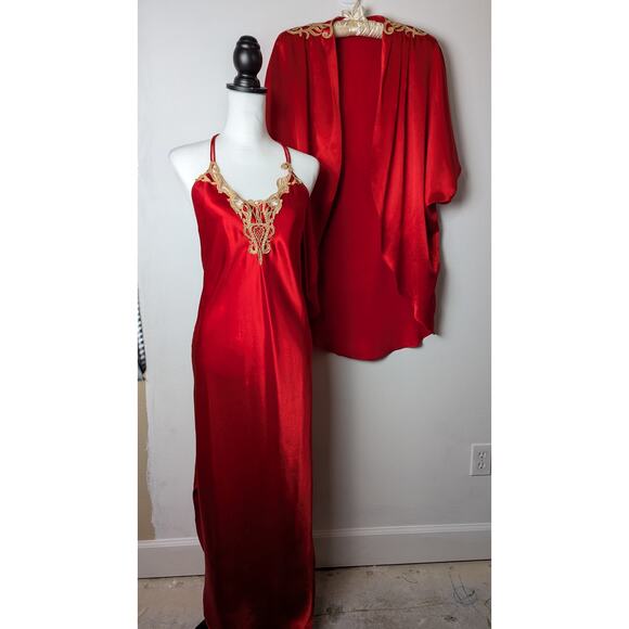 Vintage California Dynasty  80's Peinoir set Hollywood Glam embroidered lace VGC - Picture 2 of 16